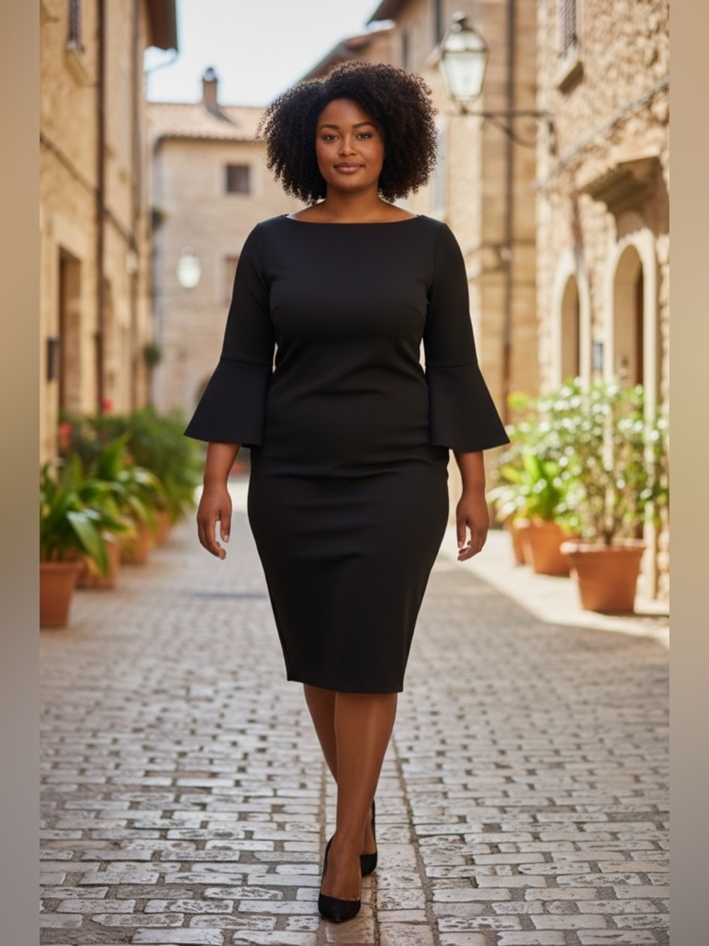 Calvin Klein Black Dress with Bell Sleeves